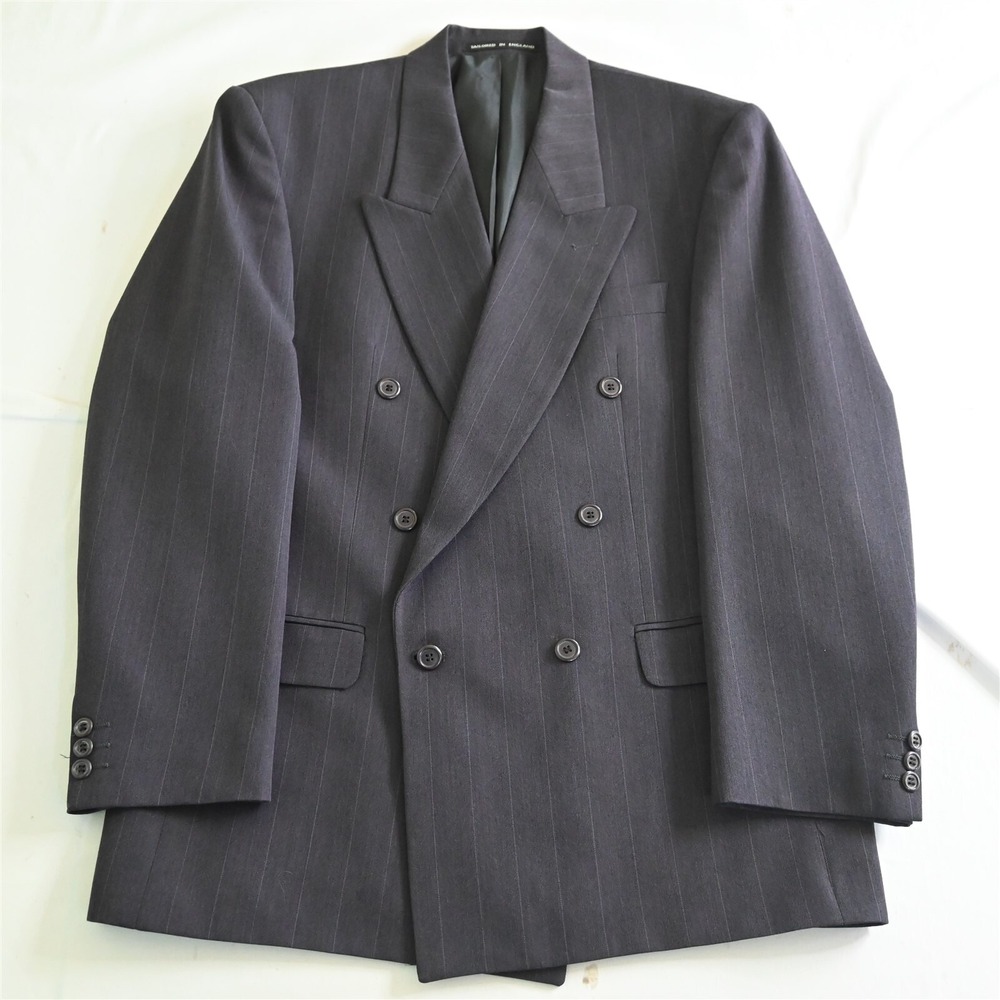 Alexandrew 40R Purple Chalk Stripe Trevira Wool Double Breasted Sport Coat